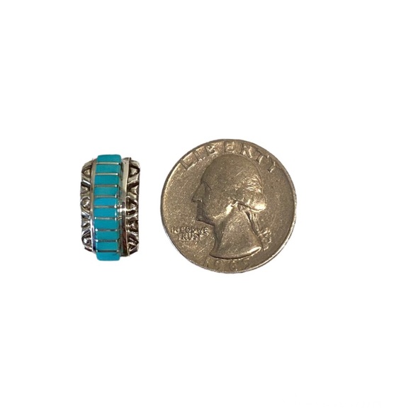 Zuni Sterling Silver Turquoise Inlay Post Earrings - Picture 2 of 3